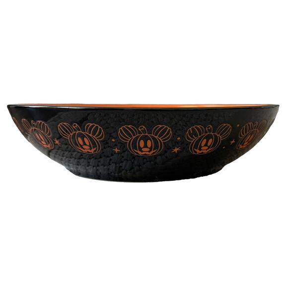 Disney Mickey Mouse HALLOWEEN Pumpkin Serving Bowl Candy Dish Black & Orange New - Picture 4 of 8